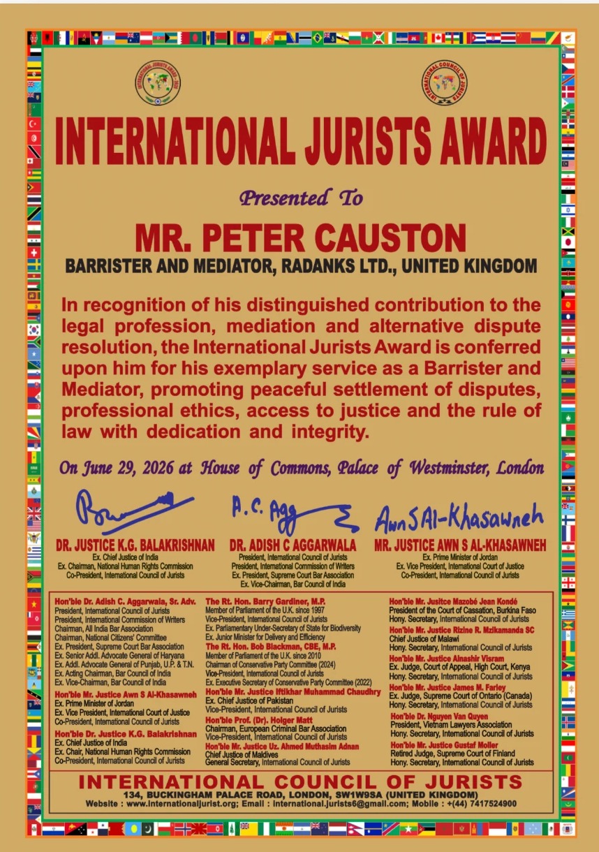 International Jurists Award 2026 presented to Peter Causton